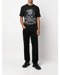 T-shirt à col rond orné noir Philipp Plein