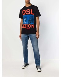 T-shirt à col rond orné noir Diesel