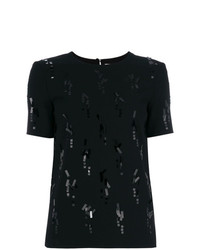 T-shirt à col rond orné noir Victoria Victoria Beckham