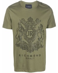 T-shirt à col rond orné olive John Richmond