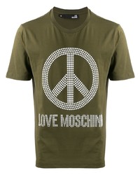 T-shirt à col rond orné olive Love Moschino