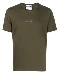 T-shirt à col rond orné olive Moschino