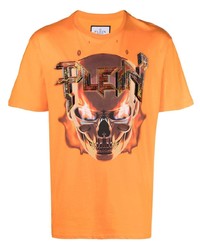 T-shirt à col rond orné orange Philipp Plein