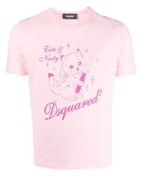 T-shirt à col rond orné rose DSQUARED2