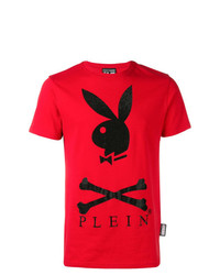 T-shirt à col rond orné rouge Philipp Plein