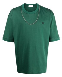 T-shirt à col rond orné vert foncé