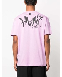 T-shirt à col rond orné violet clair Philipp Plein