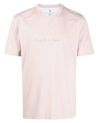 T-shirt à col rond rose Brunello Cucinelli