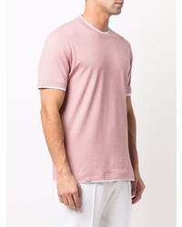 T-shirt à col rond rose Brunello Cucinelli