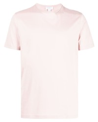 T-shirt à col rond rose Sunspel