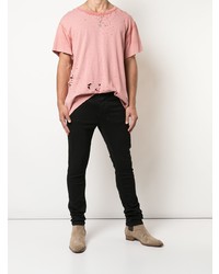 T-shirt à col rond rose Amiri