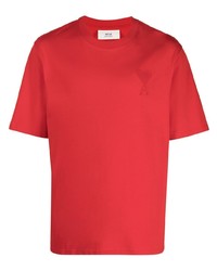 T-shirt à col rond rouge Ami Paris