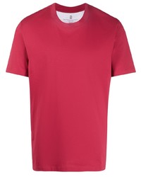 T-shirt à col rond rouge Brunello Cucinelli