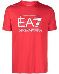 T-shirt à col rond rouge Ea7 Emporio Armani