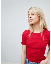 T-shirt à col rond rouge Miss Selfridge