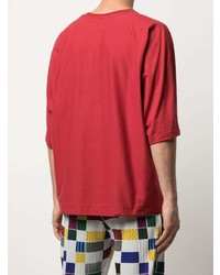 T-shirt à col rond rouge Homme Plissé Issey Miyake