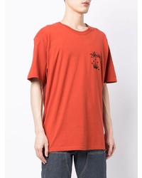 T-shirt à col rond rouge Stussy