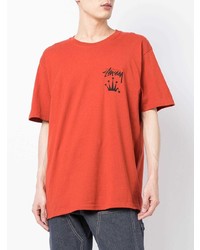 T-shirt à col rond rouge Stussy