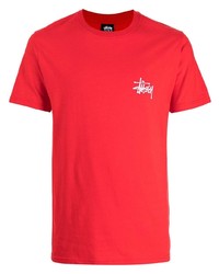 T-shirt à col rond rouge Stussy