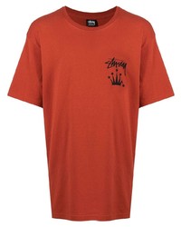 T-shirt à col rond rouge Stussy