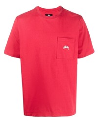 T-shirt à col rond rouge Stussy