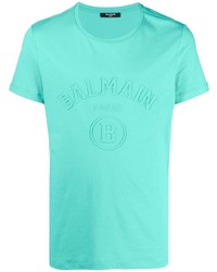 T-shirt à col rond turquoise Balmain