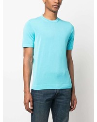 T-shirt à col rond turquoise Drumohr