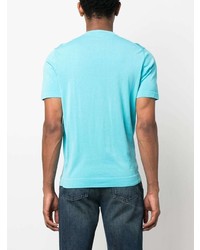 T-shirt à col rond turquoise Drumohr