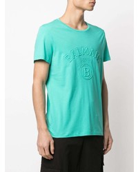 T-shirt à col rond turquoise Balmain