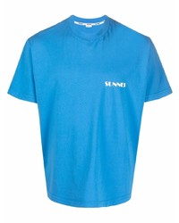 T-shirt à col rond turquoise Sunnei