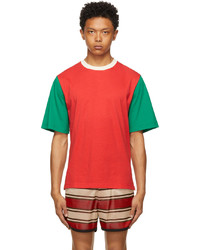 T-shirt à col rond vert et rouge