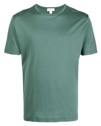 T-shirt à col rond vert foncé Sunspel