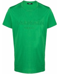 T-shirt à col rond vert Balmain