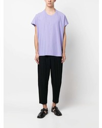 T-shirt à col rond violet clair Homme Plissé Issey Miyake