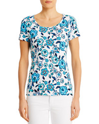 T-shirt à fleurs blanc et bleu