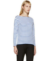 T-shirt à manche longue à rayures horizontales blanc et bleu marine Saint Laurent