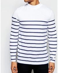 T-shirt à manche longue à rayures horizontales blanc et bleu marine Asos