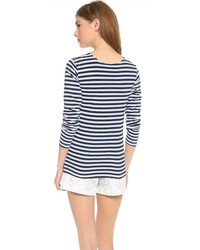 T-shirt à manche longue à rayures horizontales blanc et bleu marine