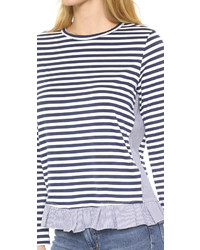 T-shirt à manche longue à rayures horizontales blanc et bleu marine Clu