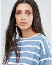 T-shirt à manche longue à rayures horizontales blanc et bleu