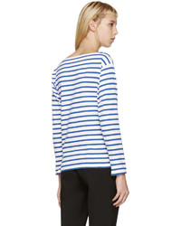 T-shirt à manche longue à rayures horizontales blanc et bleu Saint Laurent