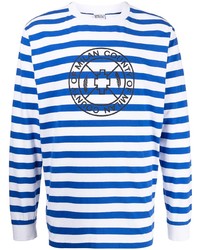 T-shirt à manche longue à rayures horizontales blanc et bleu Marcelo Burlon County of Milan