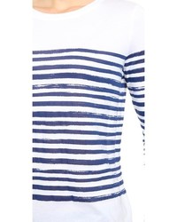T-shirt à manche longue à rayures horizontales blanc et bleu Vince