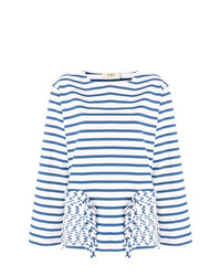 T-shirt à manche longue à rayures horizontales blanc et bleu Ports 1961