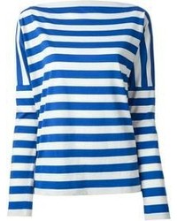 T-shirt à manche longue à rayures horizontales blanc et bleu Stella Jean