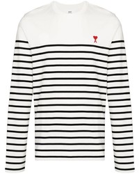 T-shirt à manche longue à rayures horizontales blanc et noir Ami Paris