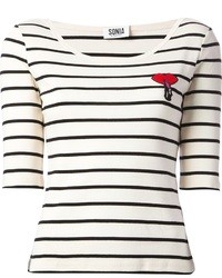 T-shirt à manche longue à rayures horizontales blanc et noir Sonia Rykiel