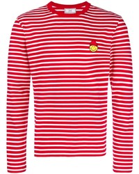 T-shirt à manche longue à rayures horizontales blanc et rouge Ami Paris