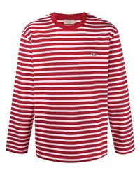 T-shirt à manche longue à rayures horizontales blanc et rouge MAISON KITSUNÉ