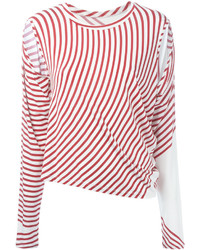 T-shirt à manche longue à rayures horizontales blanc et rouge MM6 MAISON MARGIELA